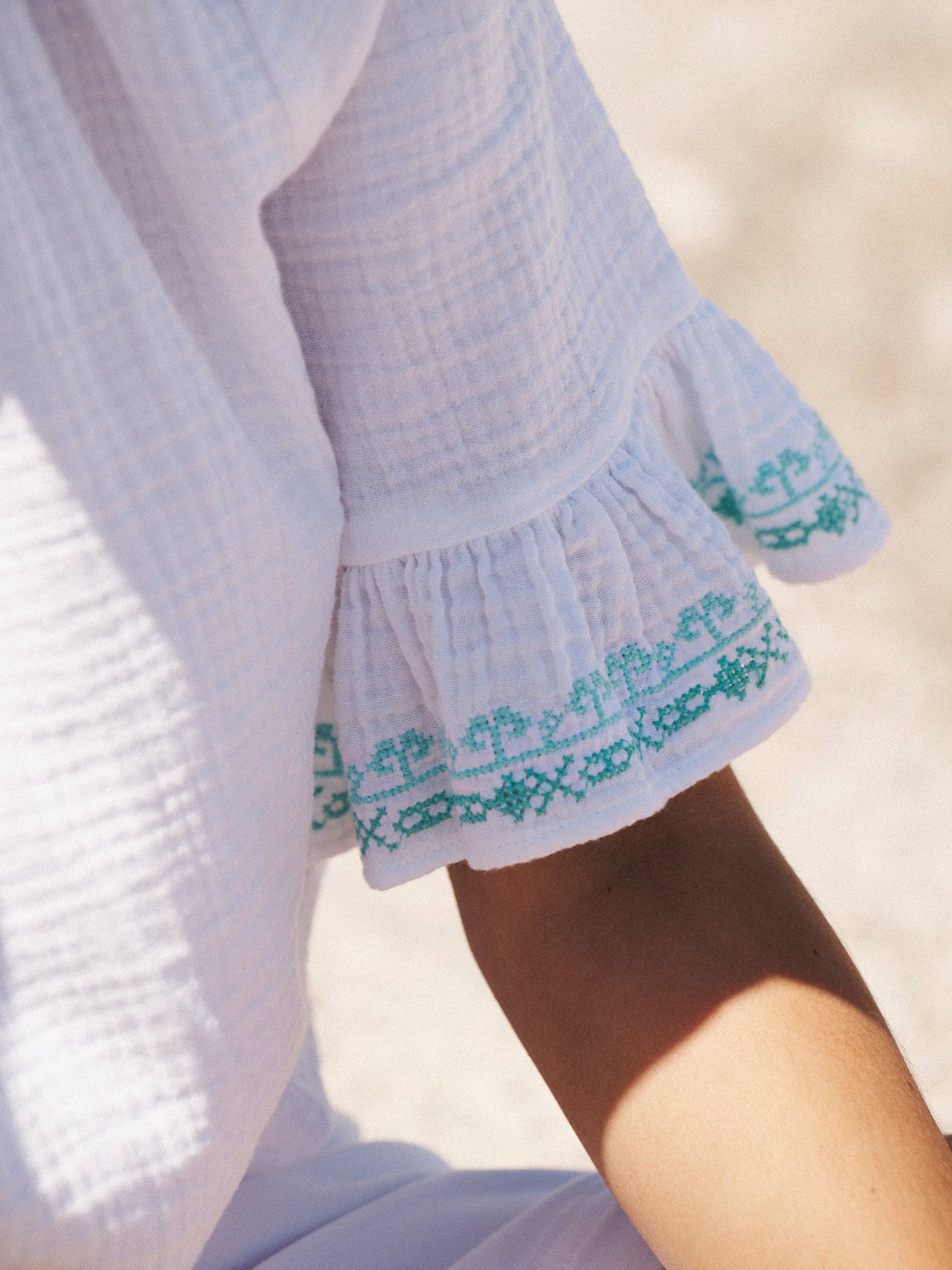 Kayla cotton double cloth embroidered top - White