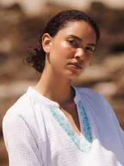 Kayla cotton double cloth embroidered top - White