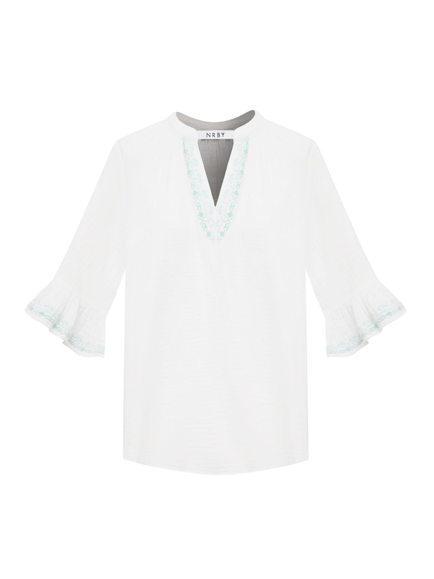 Kayla cotton double cloth embroidered top - White