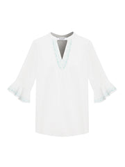 Kayla cotton double cloth embroidered top - White