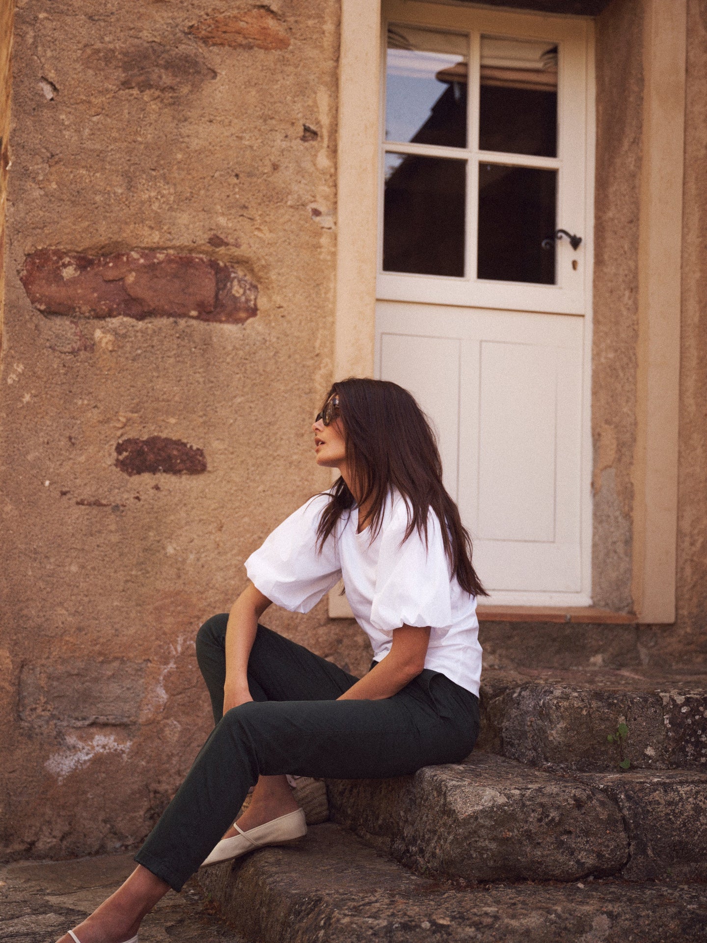 Livia cotton balloon sleeve T-shirt - White