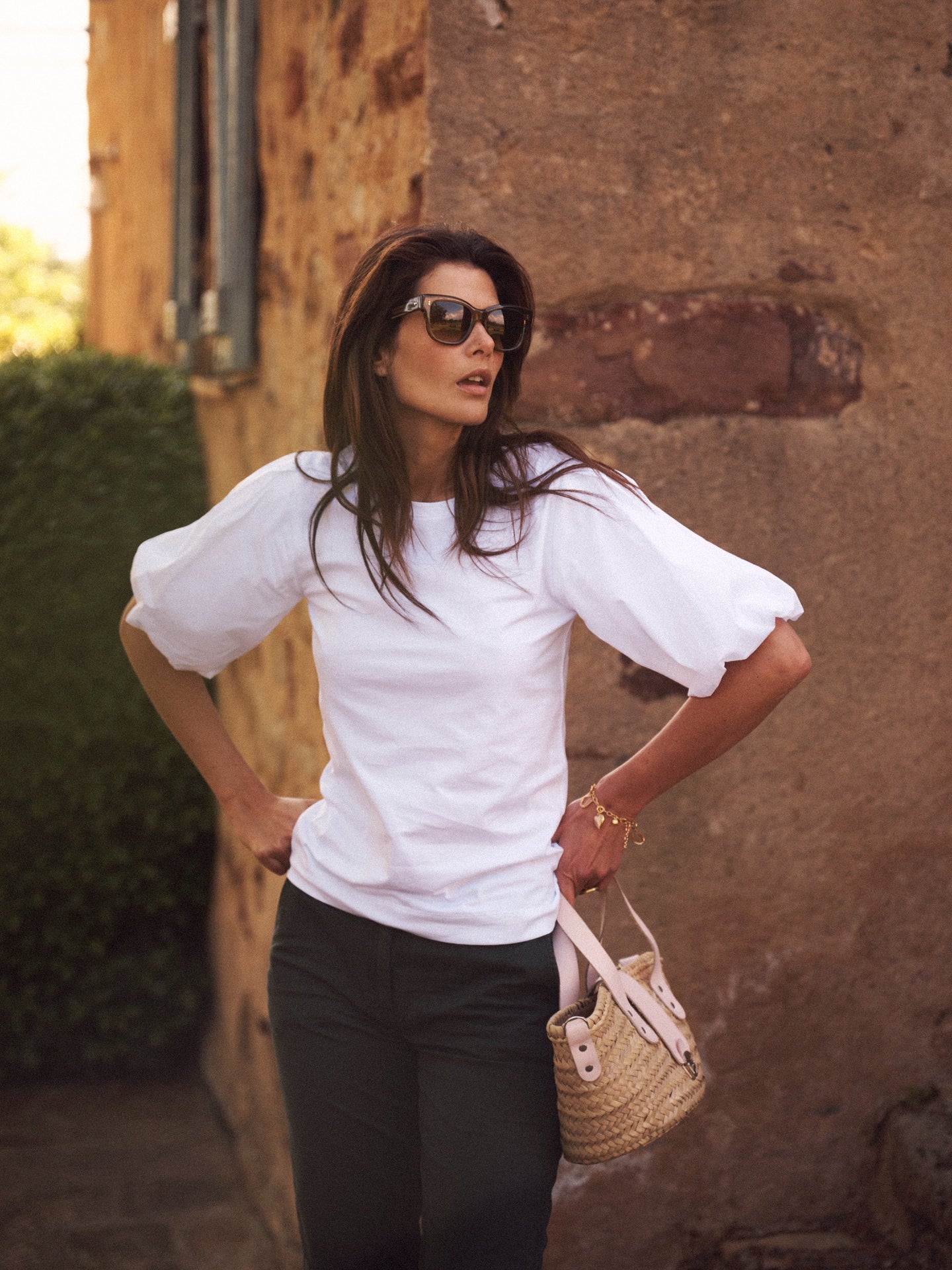 Livia cotton balloon sleeve T-shirt - White