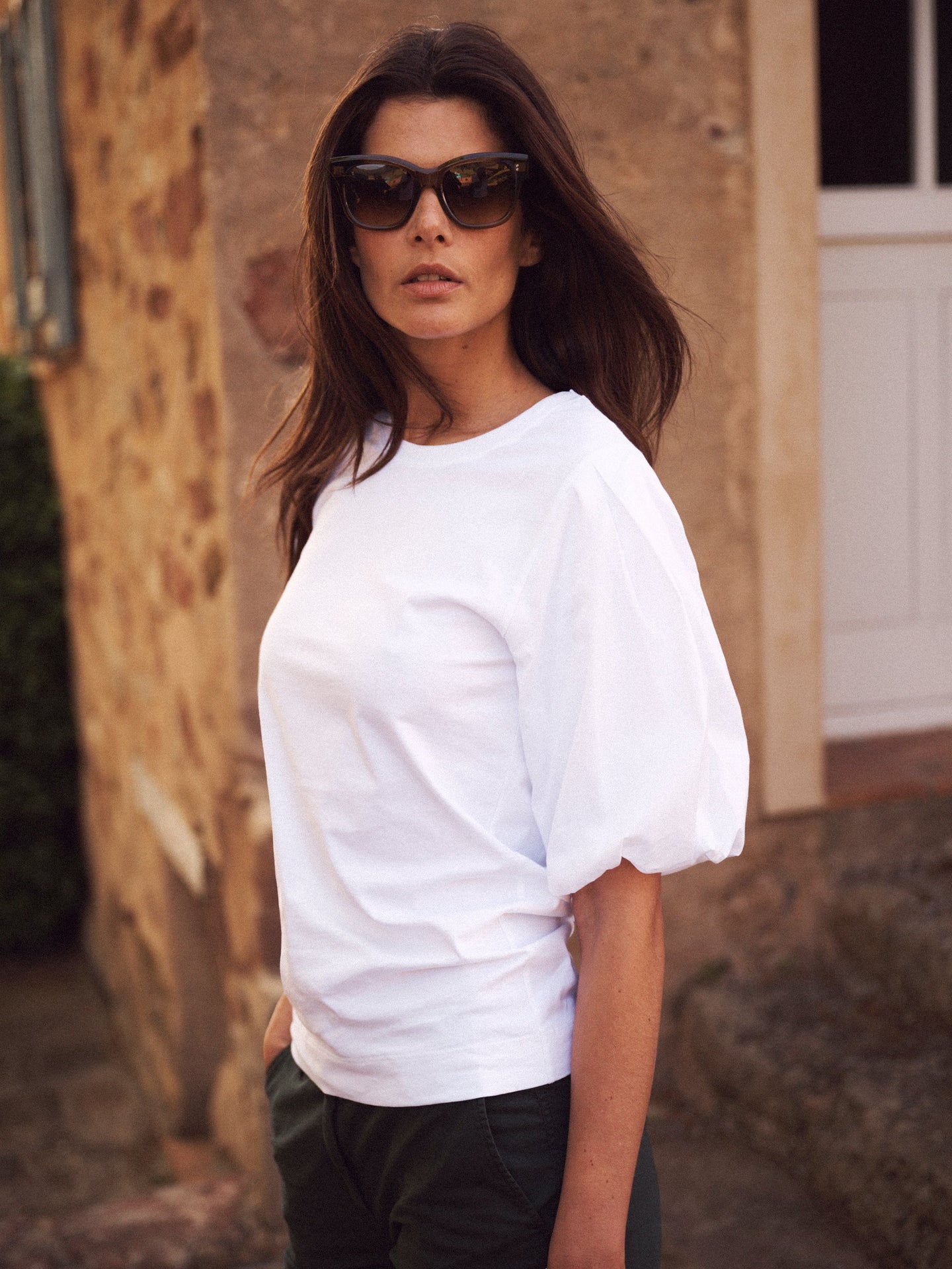 Livia cotton balloon sleeve T-shirt - White