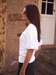 Livia cotton balloon sleeve T-shirt - White
