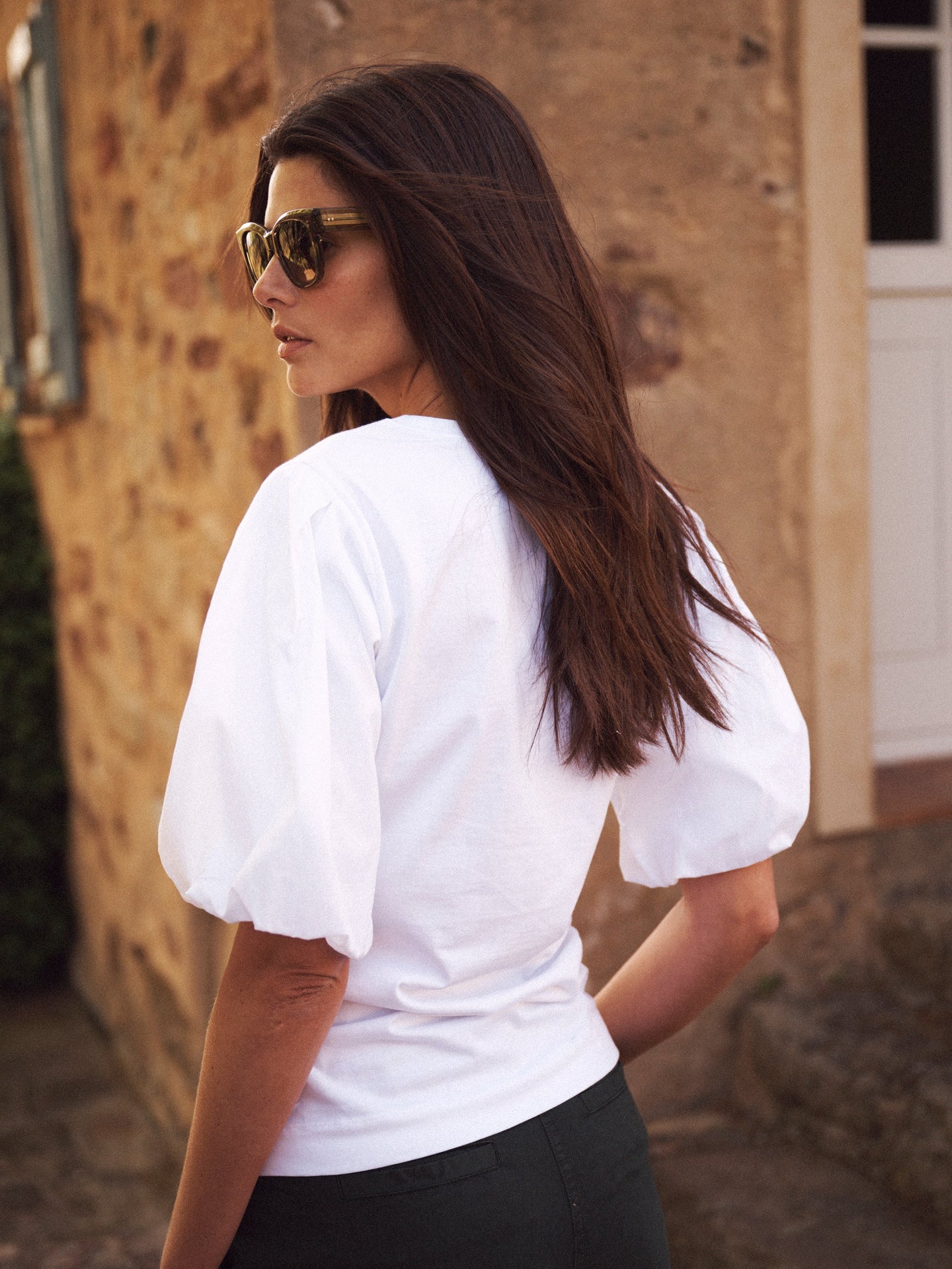 Livia cotton balloon sleeve T-shirt - White