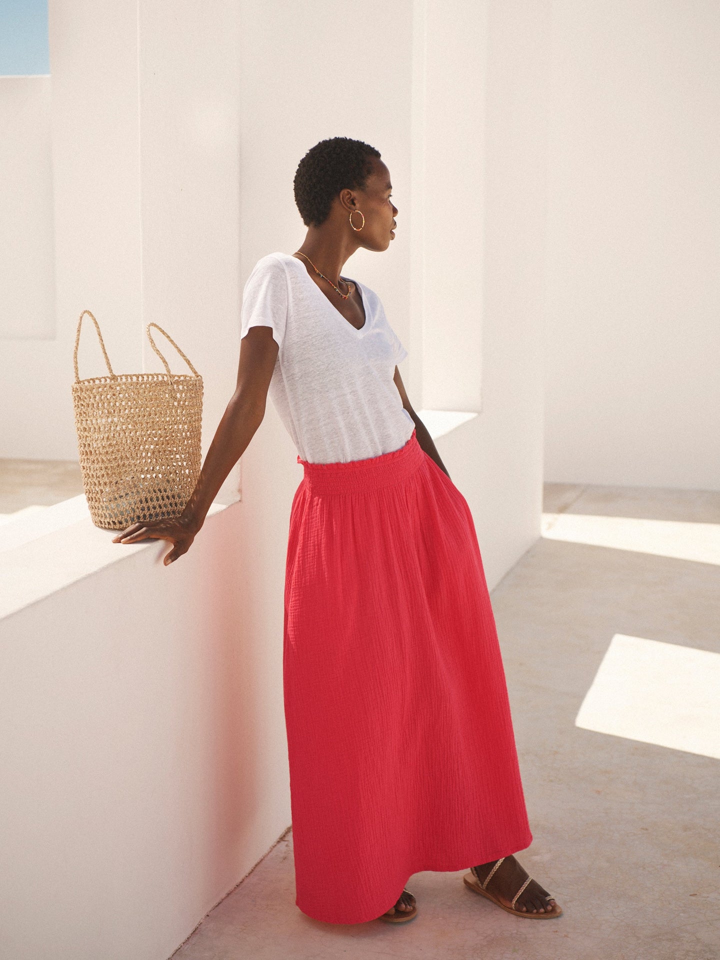 Lottie cotton double cloth skirt - Geranium