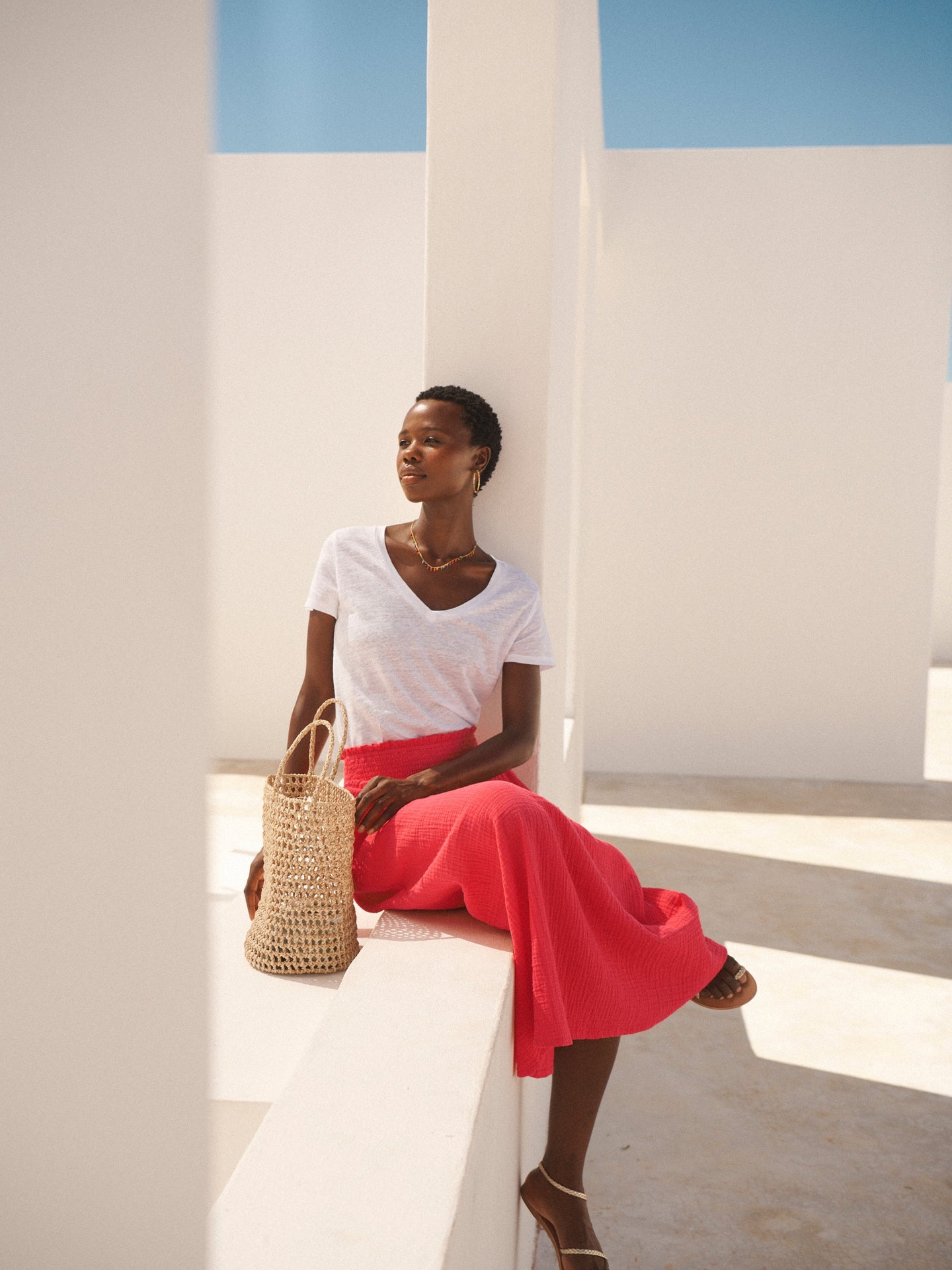 Lottie cotton double cloth skirt - Geranium