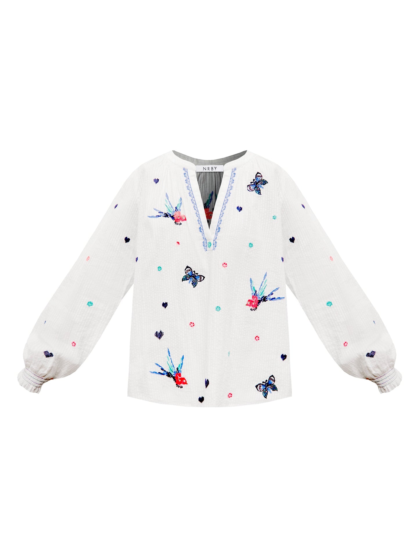 Lovebird cotton embroidered shirt - White