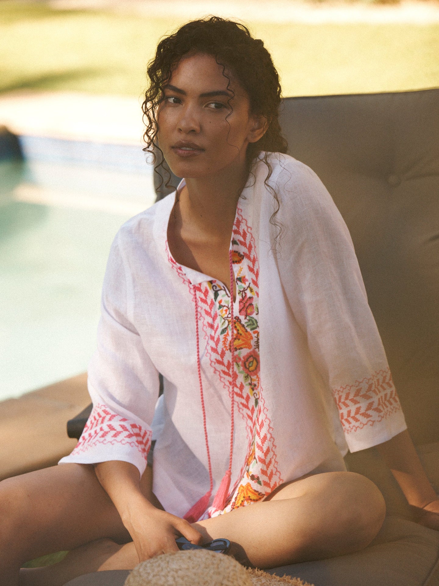 Marcella linen embroidered top - White