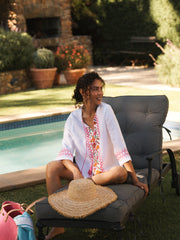 Marcella linen embroidered top - White