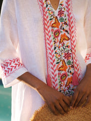 Maria linen embroidered dress - White