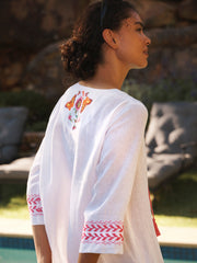 Maria linen embroidered dress - White