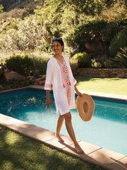 Maria linen embroidered dress - White