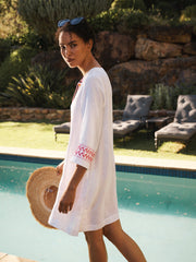 Maria linen embroidered dress - White