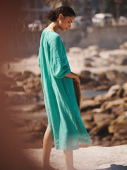 Mira gauze linen button down dress - Sea Green