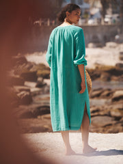 Mira gauze linen button down dress - Sea Green