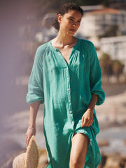 Mira gauze linen button down dress - Sea Green