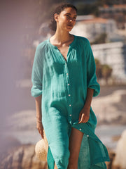 Mira gauze linen button down dress - Sea Green