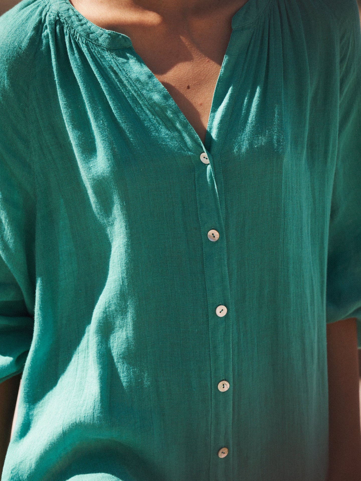 Mira gauze linen button down dress - Sea Green