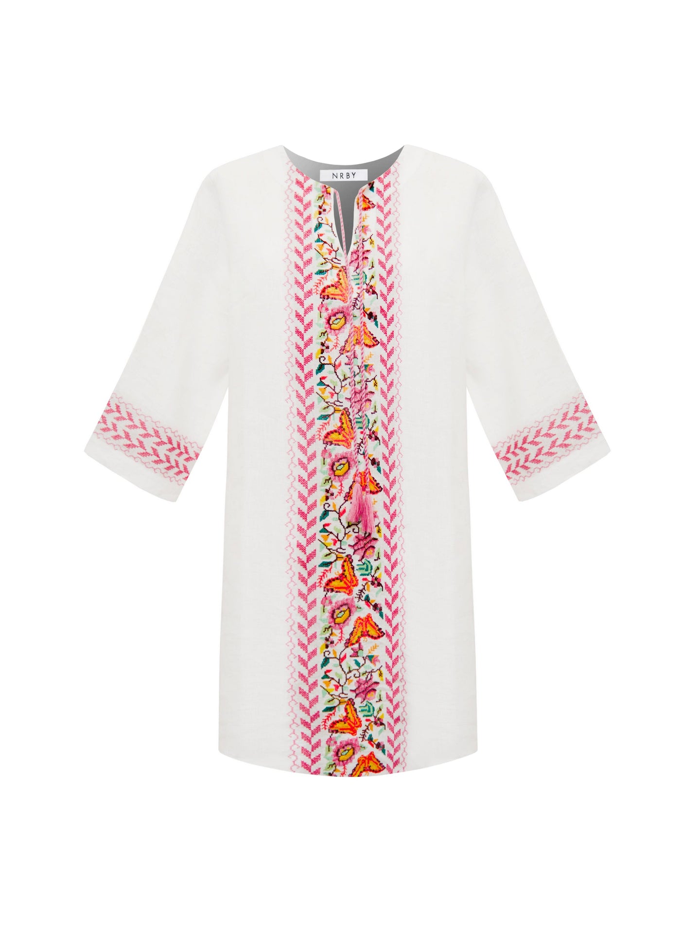 Maria linen embroidered dress - White