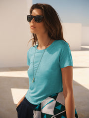 Charlie linen crew neck T-Shirt - Aqua