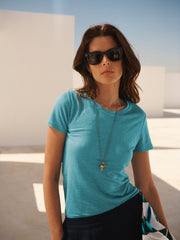 Charlie linen crew neck T-Shirt - Aqua