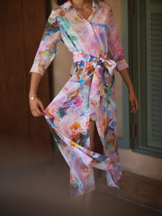 Natalia silk etched flowers maxi dress