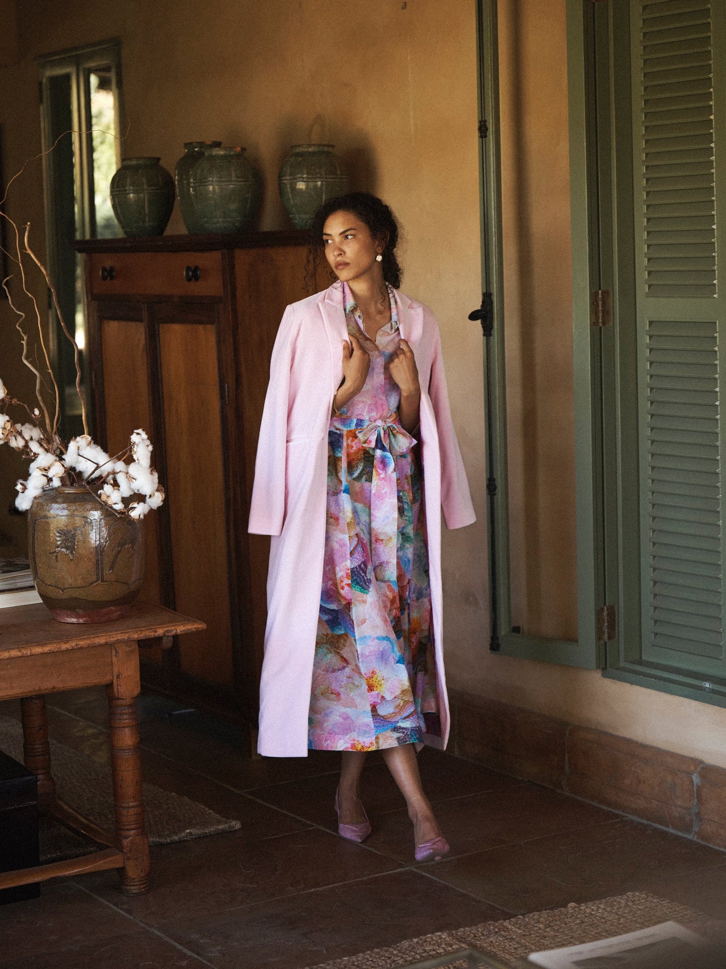 Odette cotton velvet opera coat - Soft Pink