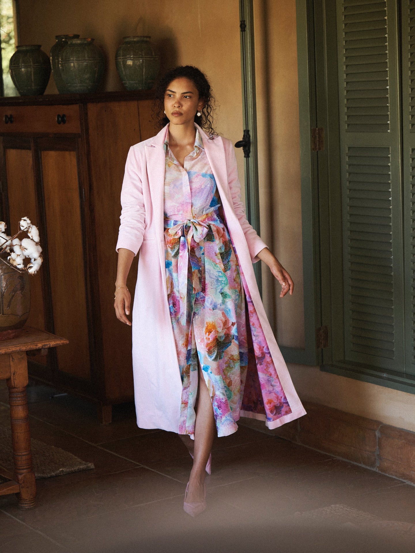 Odette cotton velvet opera coat - Soft Pink