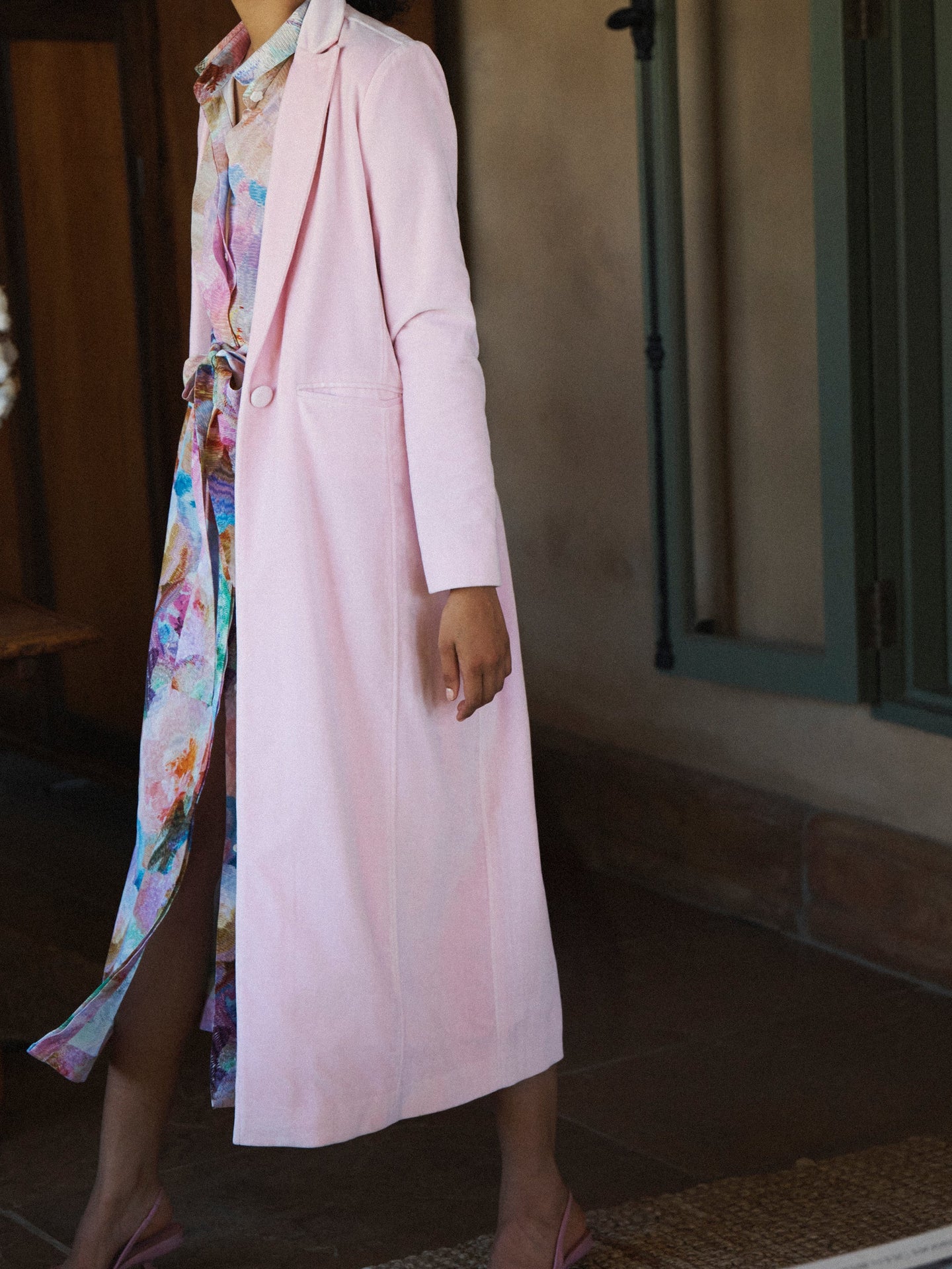 Odette cotton velvet opera coat - Soft Pink