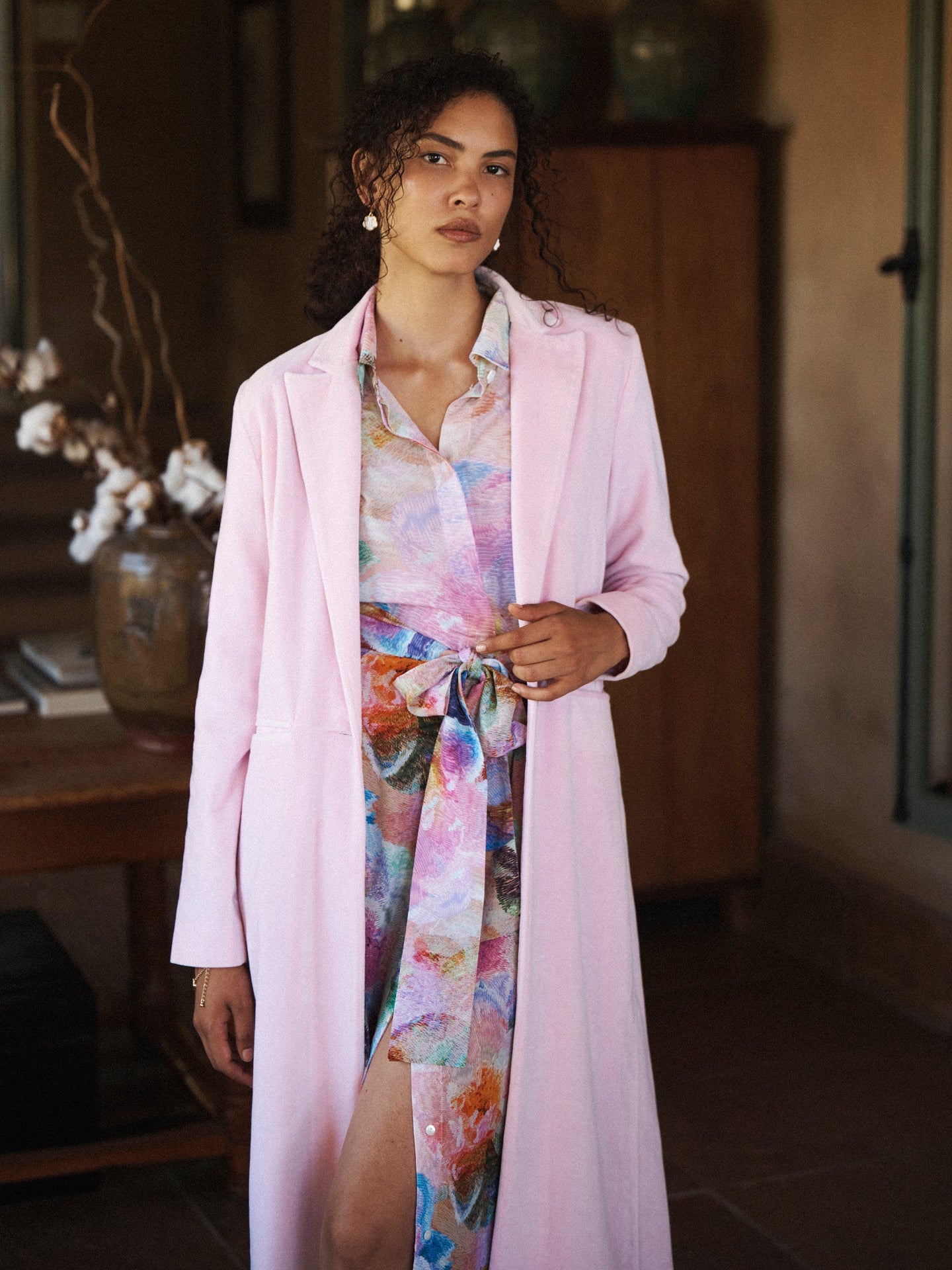 Odette cotton velvet opera coat - Soft Pink