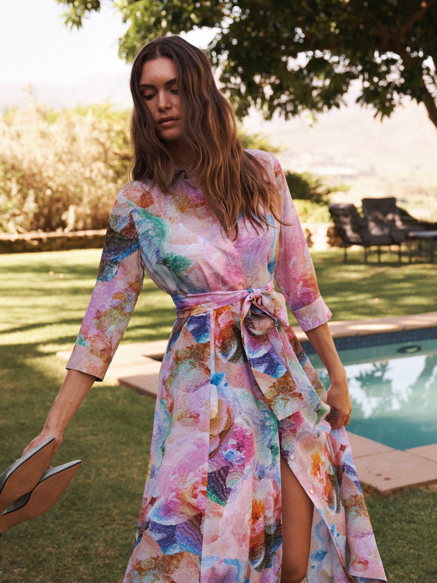 Natalia silk etched flowers maxi dress