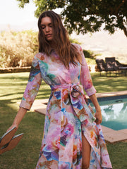 Natalia silk etched flowers maxi dress