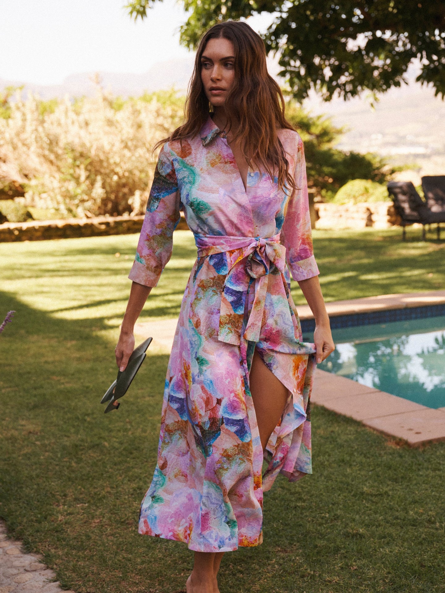 Natalia silk etched flowers maxi dress