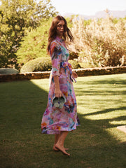 Natalia silk etched flowers maxi dress