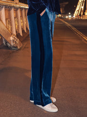 Thea silk blend velvet side stripe trouser - Peacock / Midnight