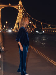 Thea silk blend velvet side stripe trouser - Peacock / Midnight