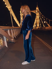 Thea silk blend velvet side stripe trouser - Peacock / Midnight