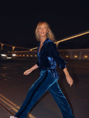 Thea silk blend velvet side stripe trouser - Peacock / Midnight