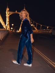 Thea silk blend velvet side stripe trouser - Peacock / Midnight