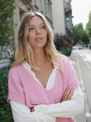 Ingrid v-neck chunky knit tank - Soft Pink