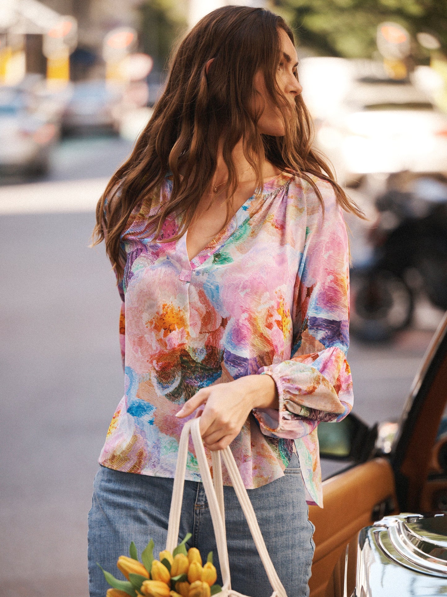 Ophelia silk etched flowers shirt