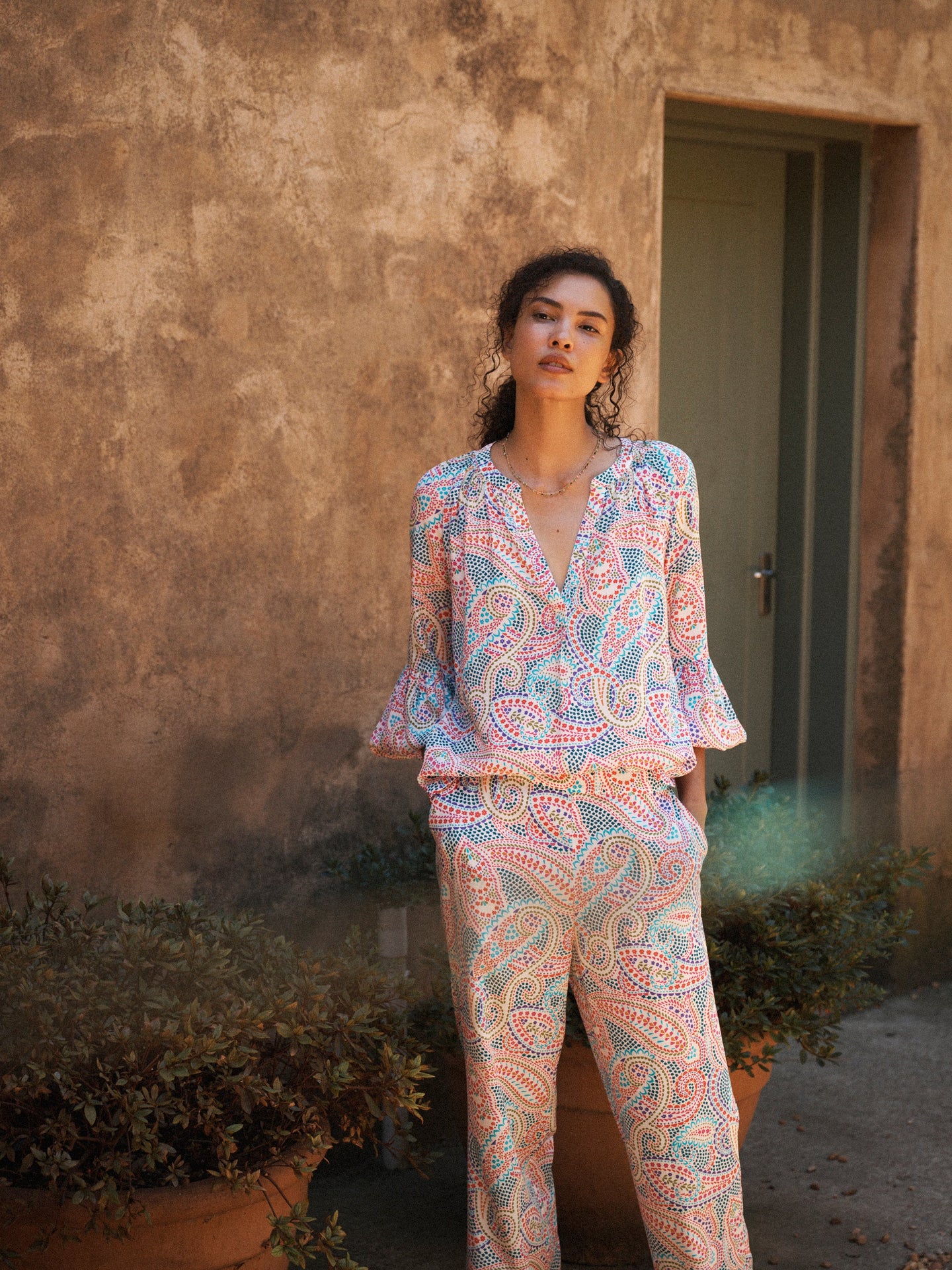 Ophelia silk ivory star paisley shirt