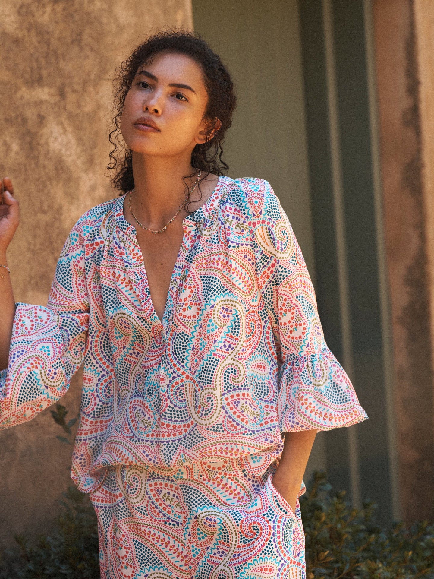Ophelia silk ivory star paisley shirt