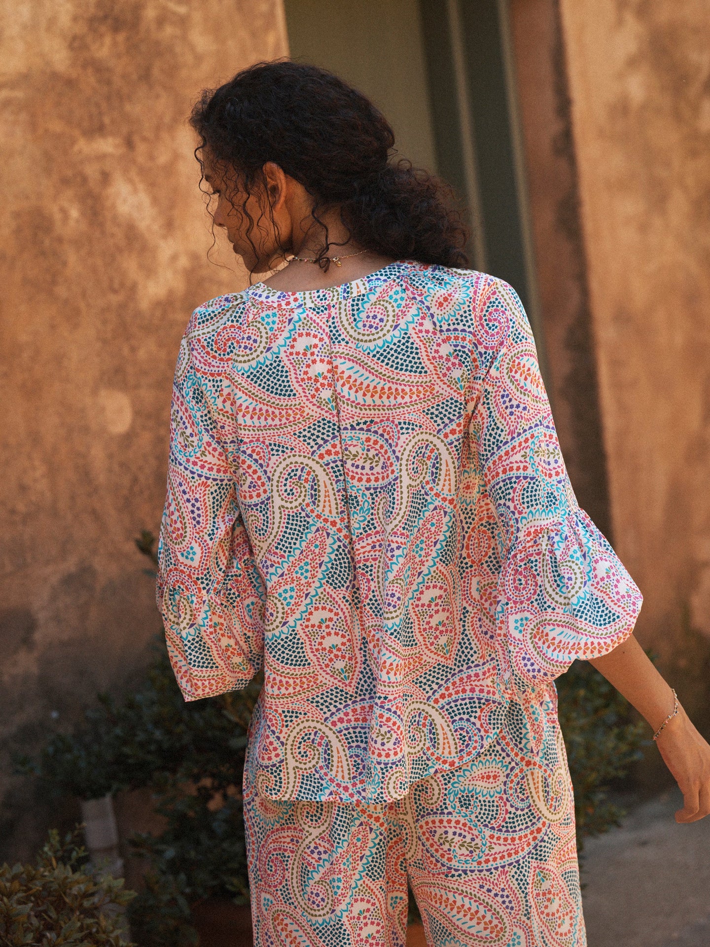 Ophelia silk ivory star paisley shirt