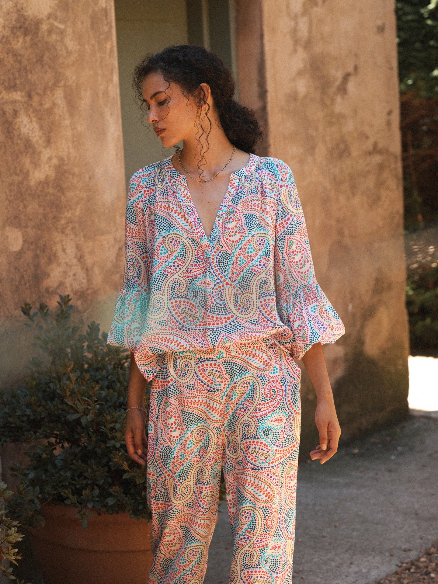 Ophelia silk ivory star paisley shirt