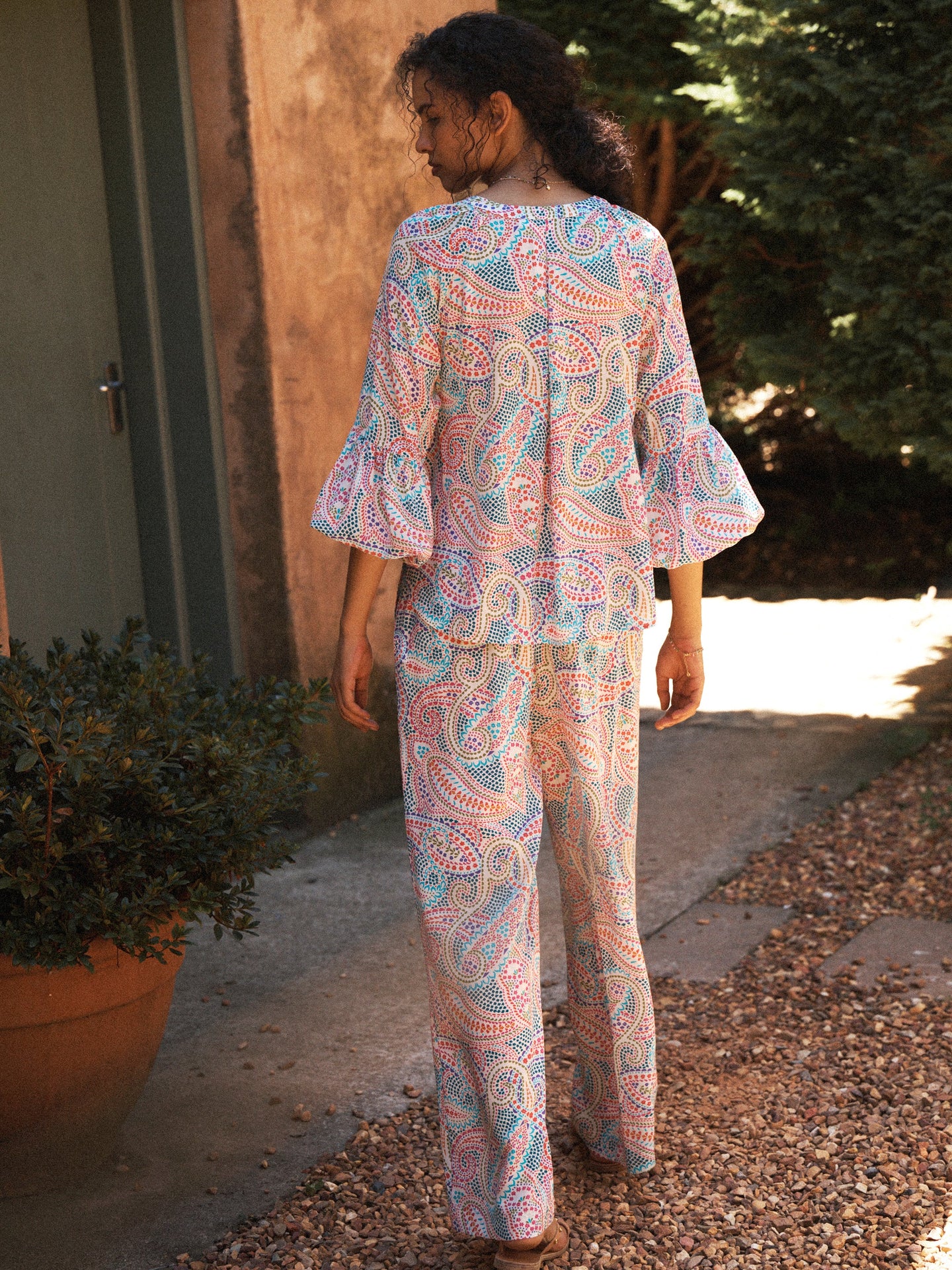 Thea silk ivory star paisley trouser