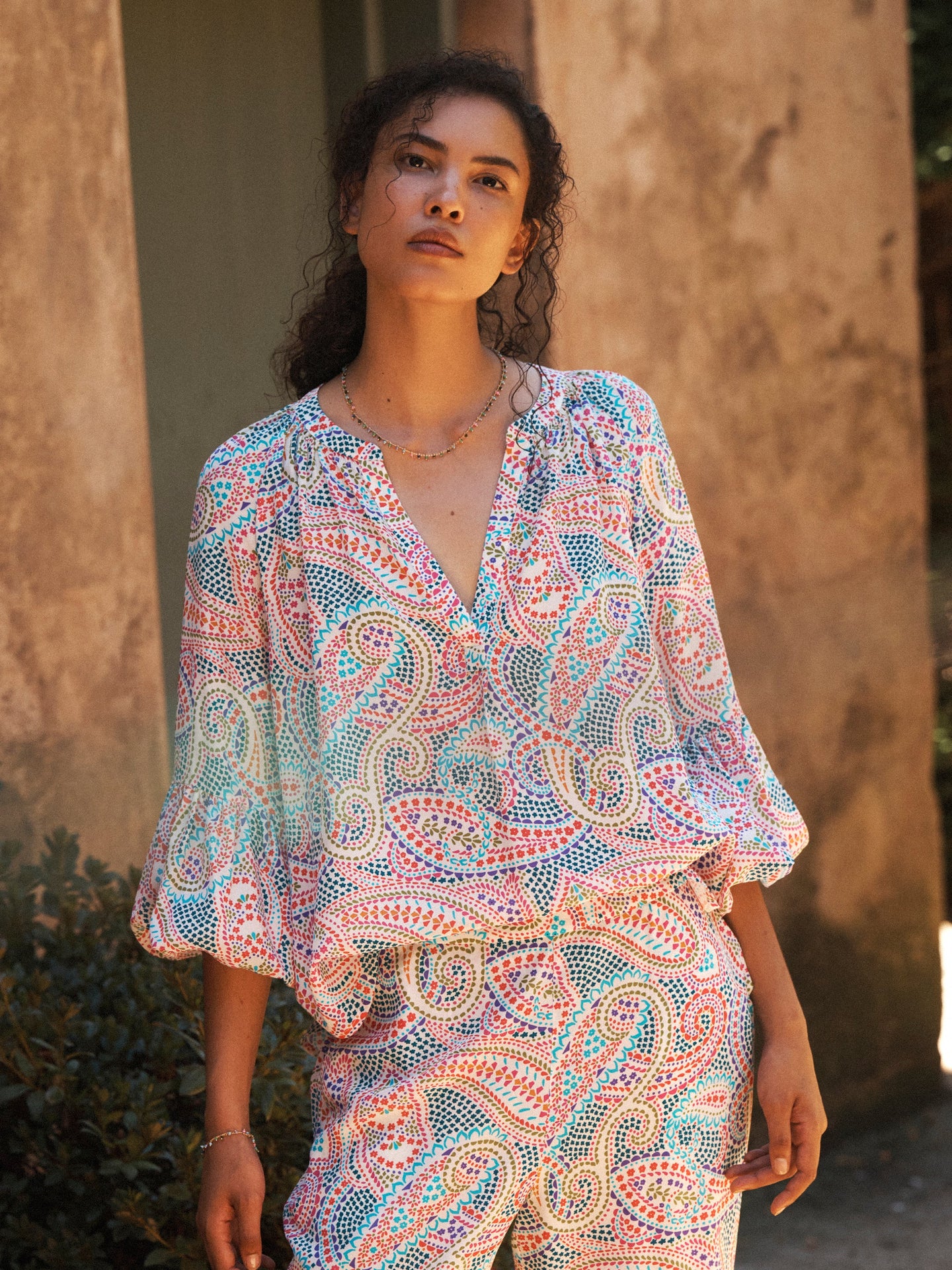 Ophelia silk ivory star paisley shirt