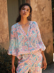 Ophelia silk ivory star paisley shirt