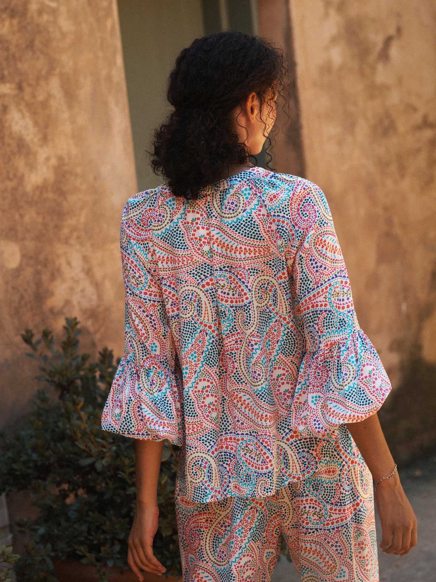 Ophelia silk ivory star paisley shirt